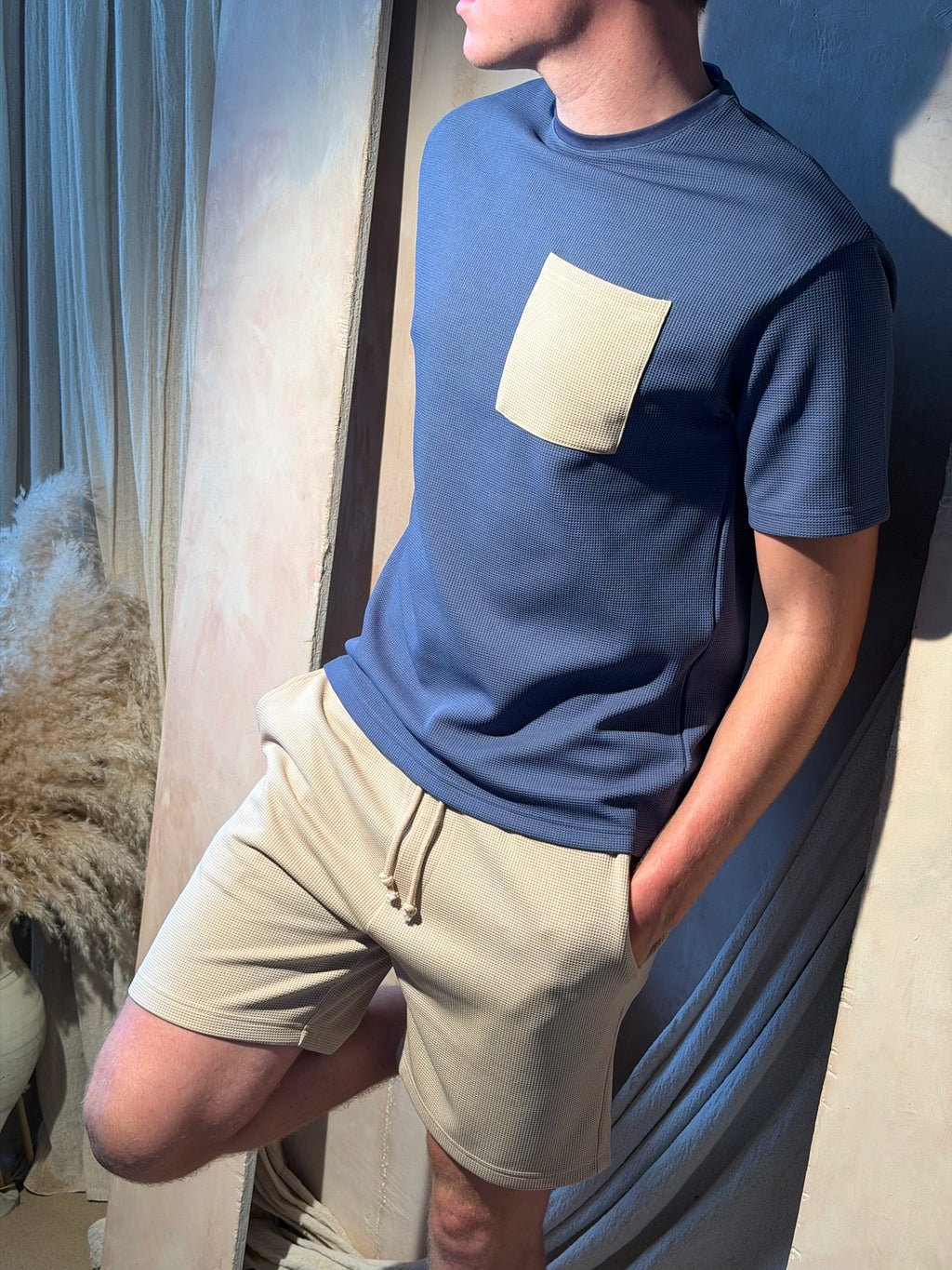 Blue/Stone Waffle T-Shirt
